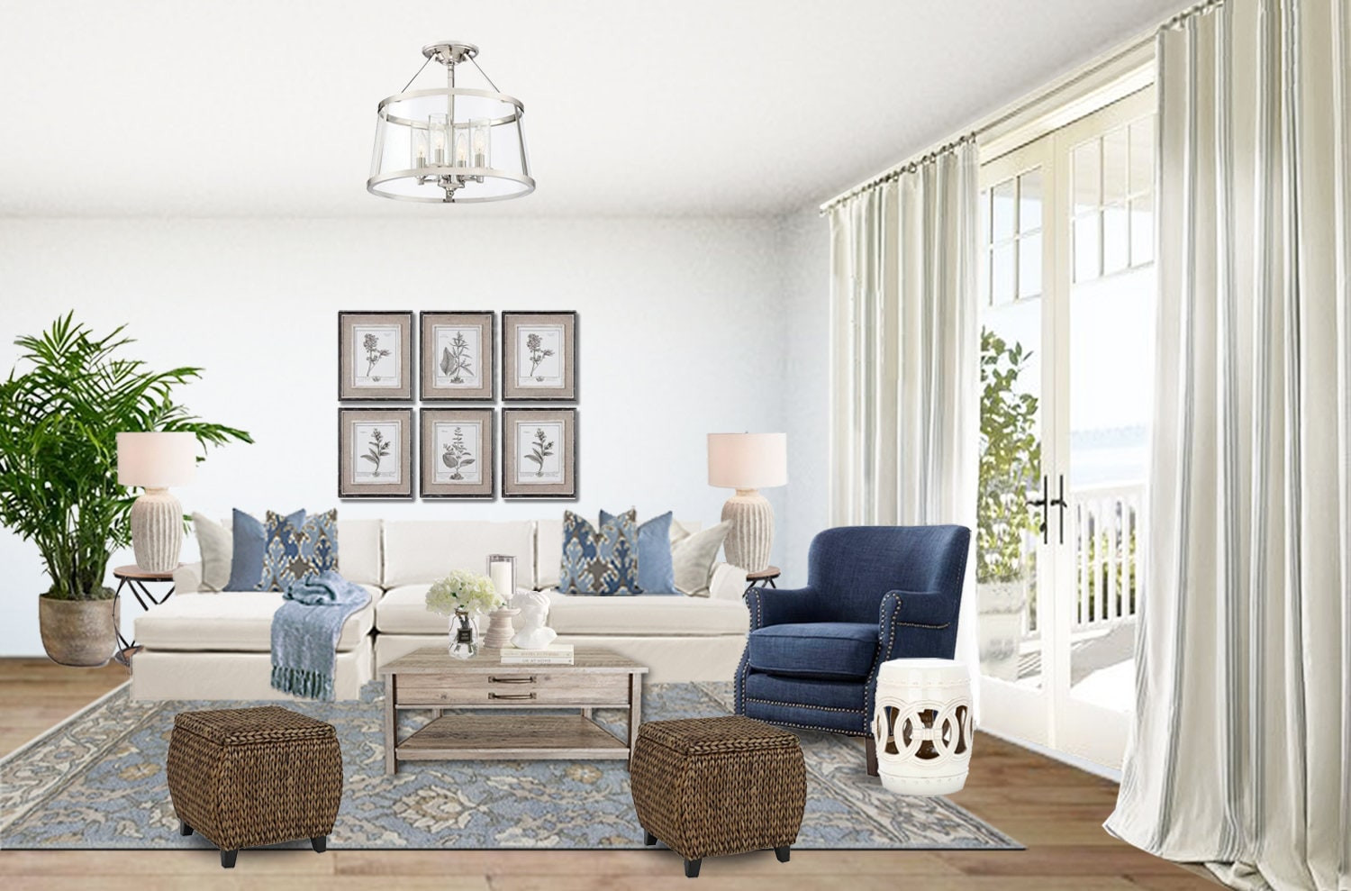 D Rendering Coastal Living Room Designs -Transitional Living Room Designs