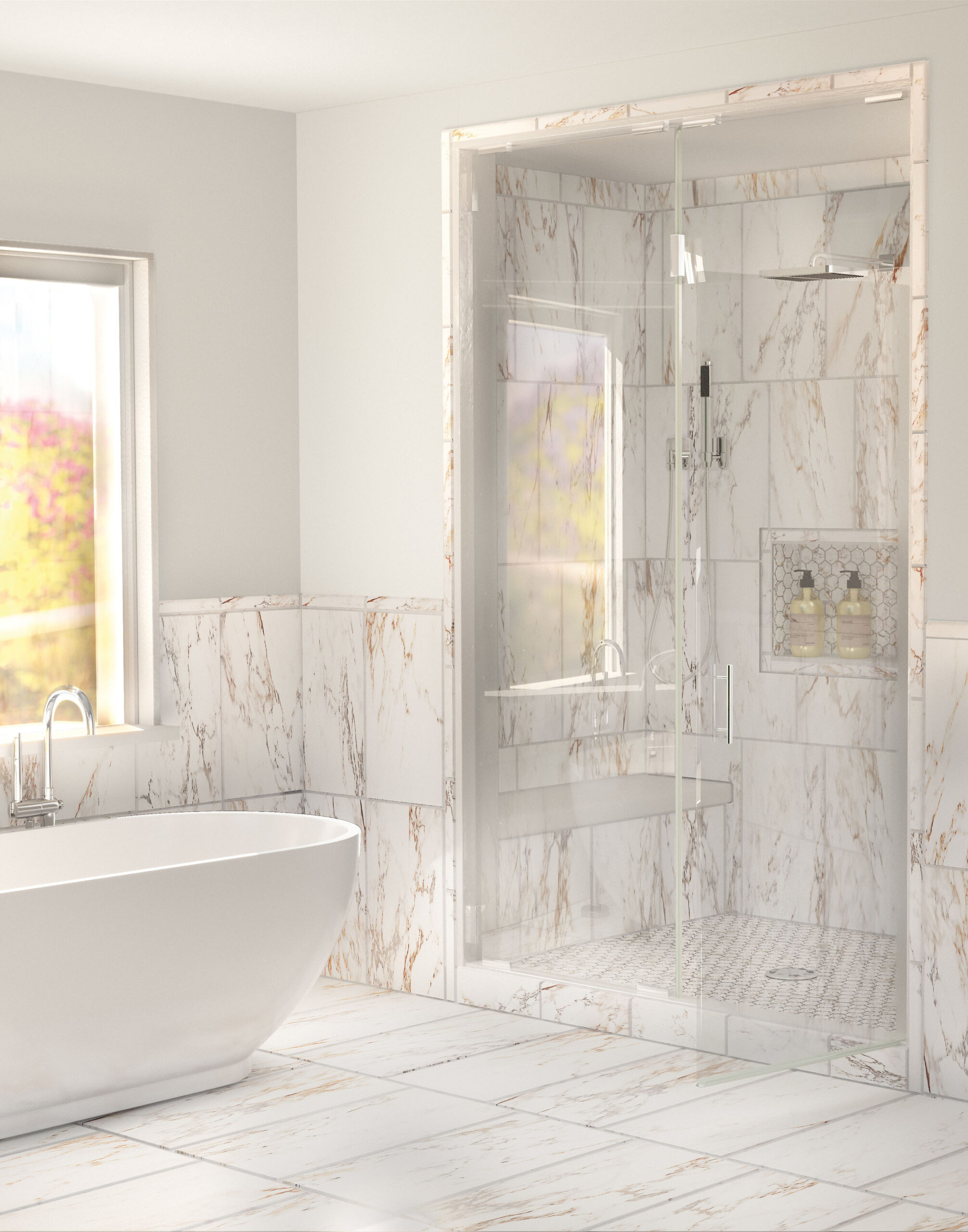 STAINMASTER Calacatta Gem White Marble Bathroom Remodel Collection